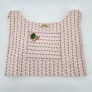 Handmade Pink Floral Stripe Canvas Crossbody Bag Mustache Charm Brooch Detail